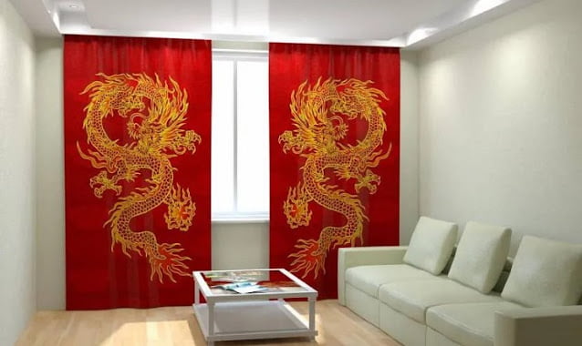 red curtains living room
