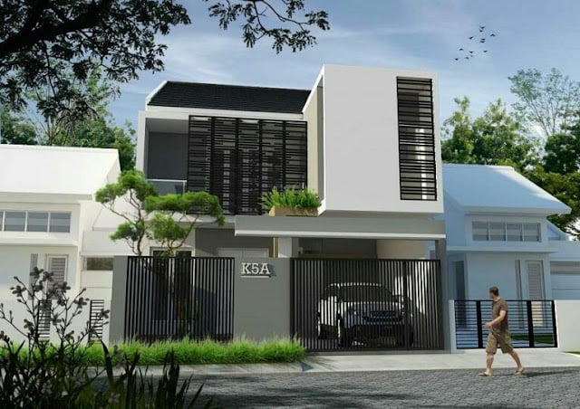 2-storey house with minimalist iron fence