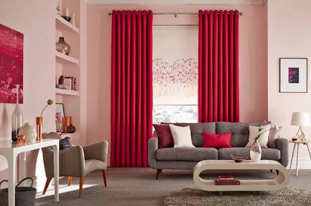 red curtains living room