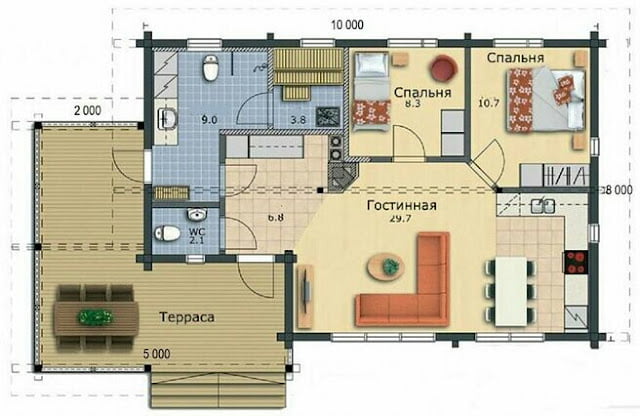 one story finnish house with a veranda