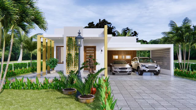 12x14 meter 2 bedroom 2 bathroom house plan