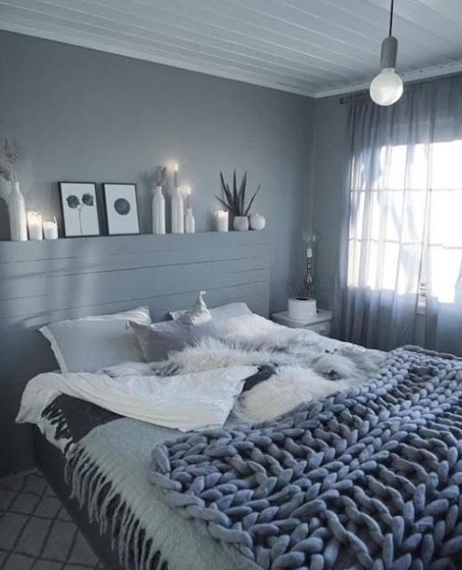 modern cozy grey and white bedroom