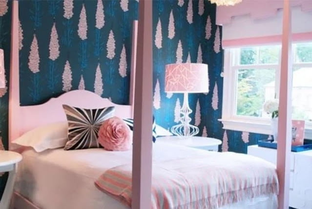 light pink and blue bedroom