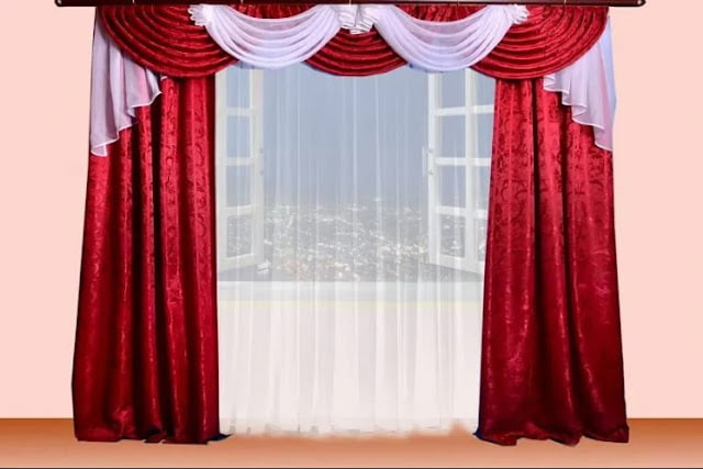 red curtains living room