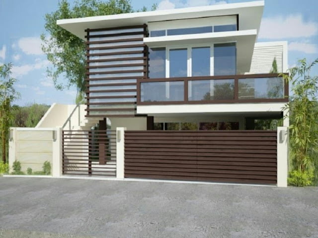 2-storey house with minimalist wooden fence