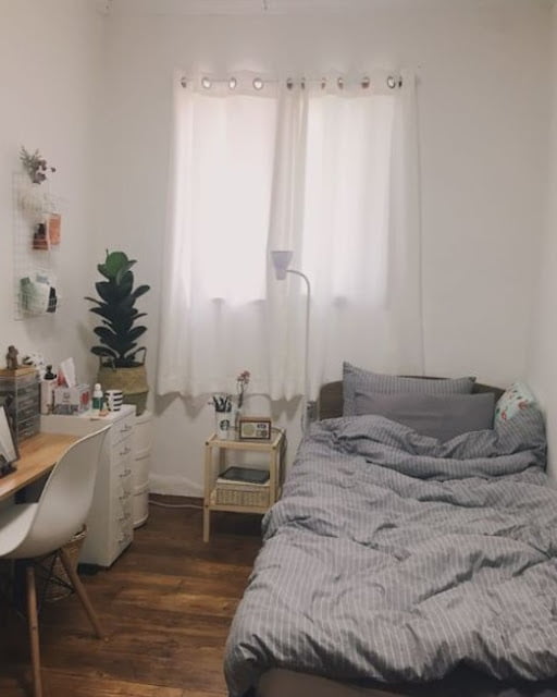 modern cozy grey and white bedroom