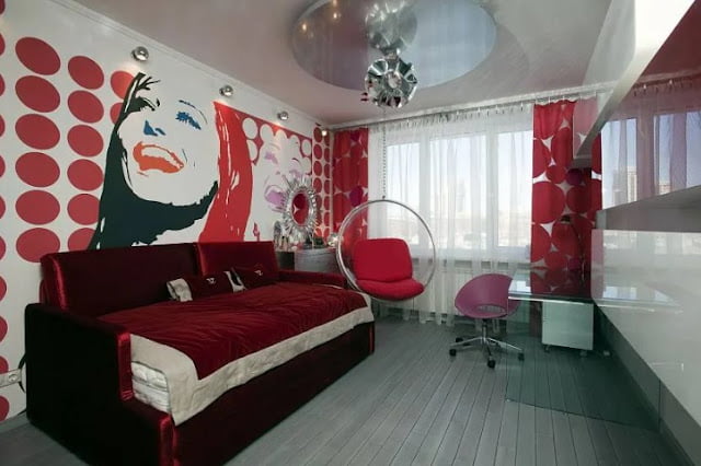 red curtains living room