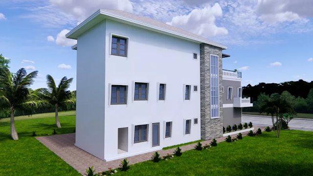 design image of a 3-storey 12x23 meter 5 bedroom house design