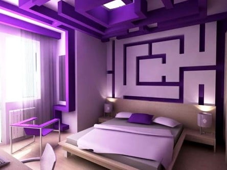 purple two colour combination for bedroom walls