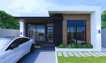 Front view of a modern minimalist house 7.5m x 9m