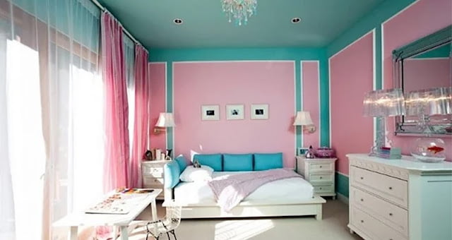 light pink and blue bedroom