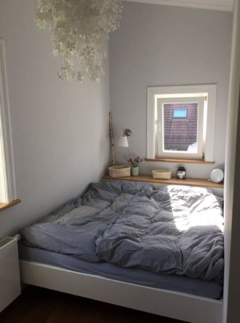 modern cozy grey and white bedroom