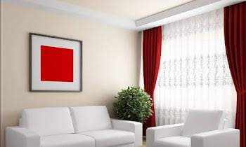red curtains in the interior of the living rooms