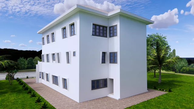 design image of a 3-storey 12x23 meter 5 bedroom house design