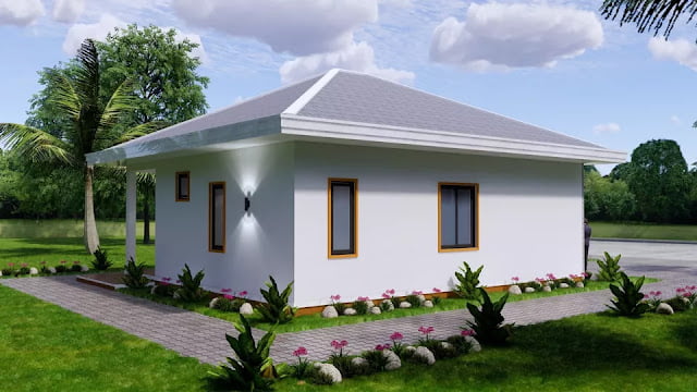 gambar desain rumah kecil 8x11 meter 3 kamar tidur 2 kamar mandi lengkap dengan denah
