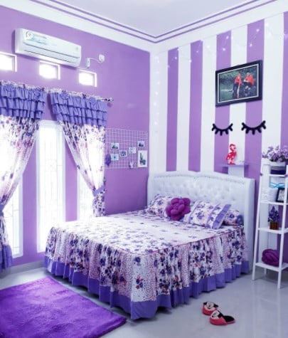 purple two colour combination for bedroom walls