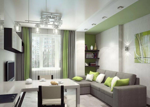green and gray living rooms