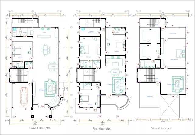 design image of a 3-storey 12x23 meter 5 bedroom house design