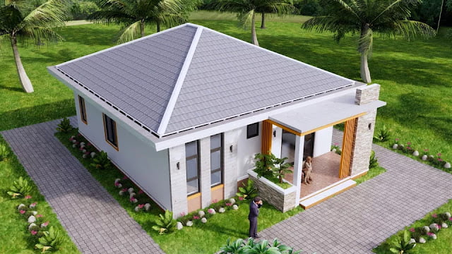 gambar desain rumah kecil 8x11 meter 3 kamar tidur 2 kamar mandi lengkap dengan denah