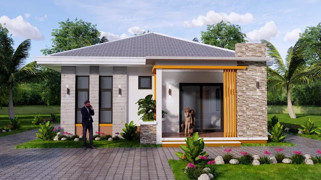 gambar desain rumah kecil 8x11 meter 3 kamar tidur 2 kamar mandi lengkap dengan denah