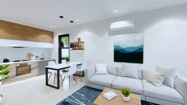 Small Two Floor House Plan 4.7 x 9 Meters 2 Bedrooms 2 Bathrooms