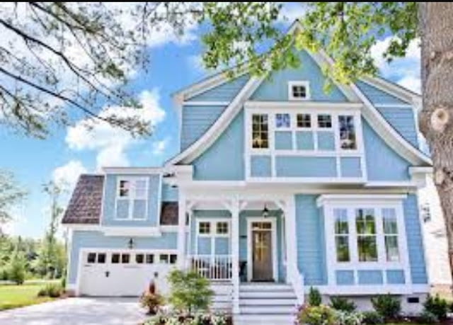 sky blue colour house outside