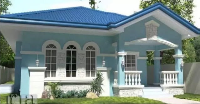 sky blue colour house outside