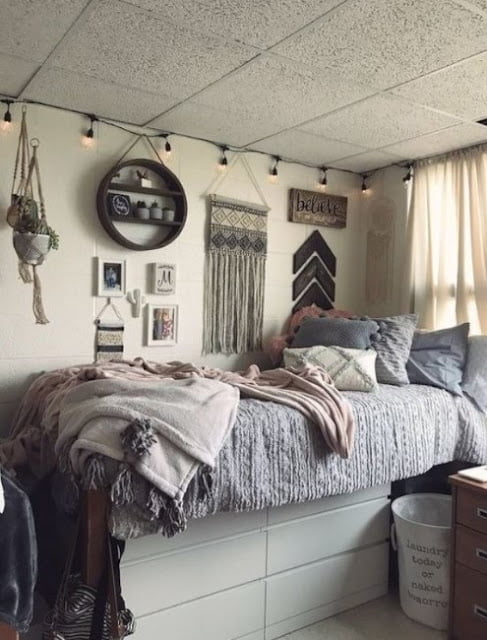 modern cozy grey and white bedroom