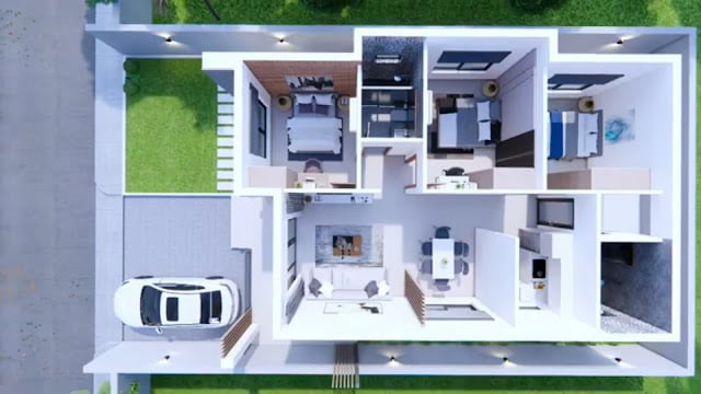 gambar ide desain rumah 7m x 11m 3 kamar