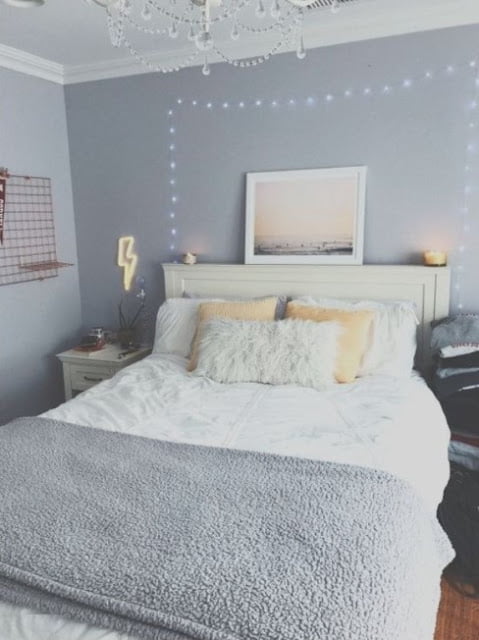 modern cozy grey and white bedroom