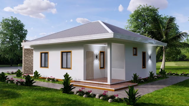 gambar desain rumah kecil 8x11 meter 3 kamar tidur 2 kamar mandi lengkap dengan denah