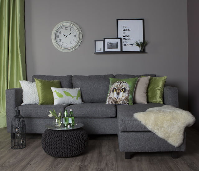 green and gray living rooms