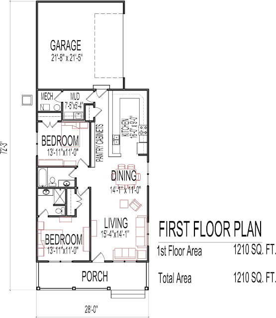 one story house plans with bedrooms on same side