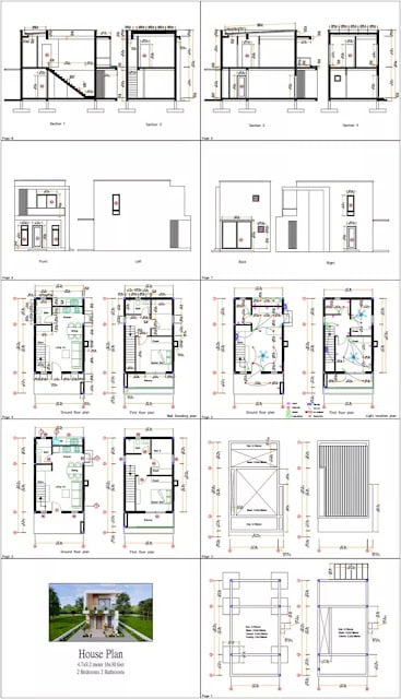 Small Two Floor House Plan 4.7 x 9 Meters 2 Bedrooms 2 Bathrooms