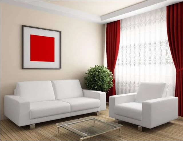 red curtains living room