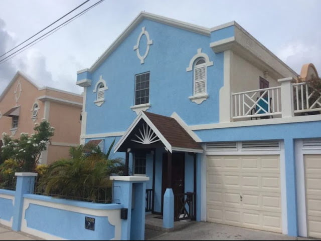 sky blue colour house outside