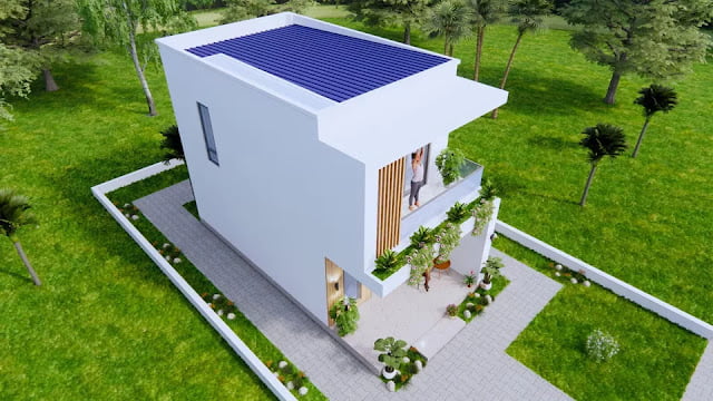 Small Two Floor House Plan 4.7 x 9 Meters 2 Bedrooms 2 Bathrooms