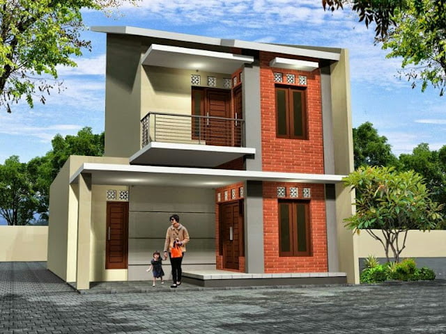 Design of a 2-storey house with a combination of red bricksh