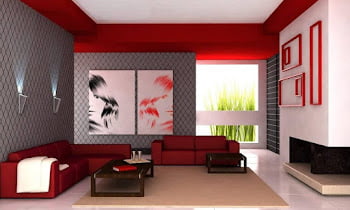 Red and Gray Color Scheme Living Room