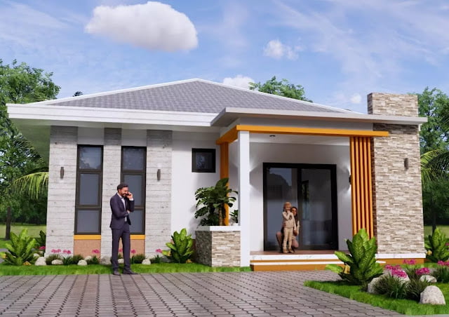 gambar desain rumah kecil 8x11 meter 3 kamar tidur 2 kamar mandi lengkap dengan denah