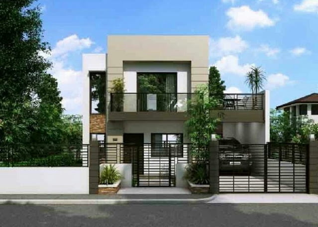 2-storey house design with an open balcony