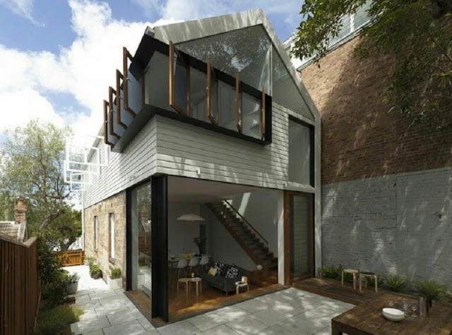 2-storey house with lots of windows