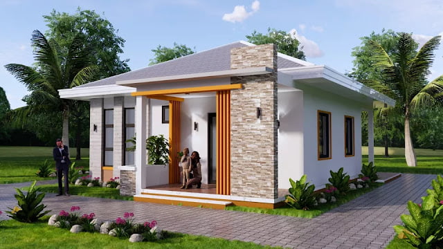 gambar desain rumah kecil 8x11 meter 3 kamar tidur 2 kamar mandi lengkap dengan denah