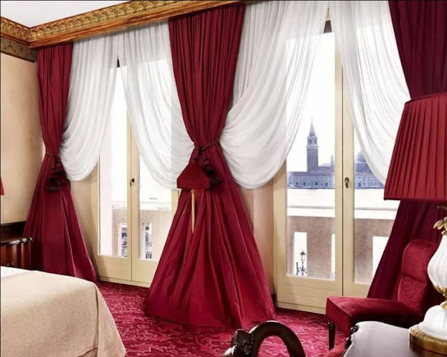 red curtains living room