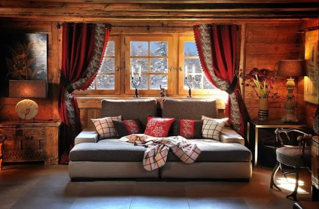 red curtains living room