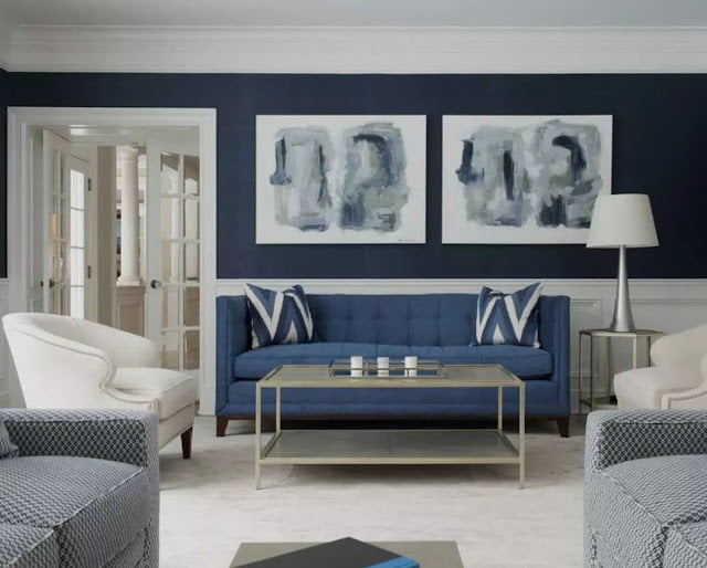 blue and gray living room combination