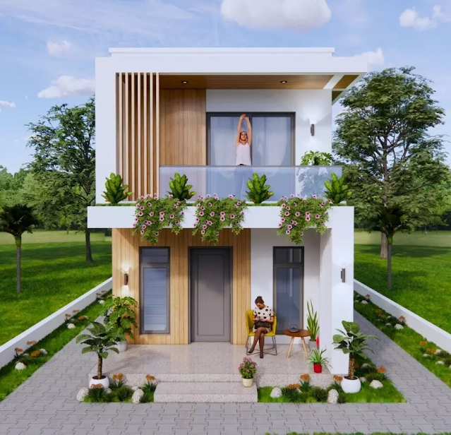 Small Two Floor House Plan 4.7 x 9 Meters 2 Bedrooms 2 Bathrooms