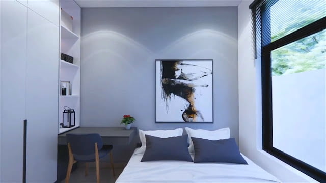 Front view of a modern minimalist house 7.5m x 9m