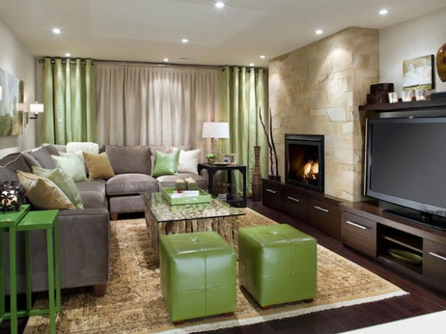 green and gray living rooms