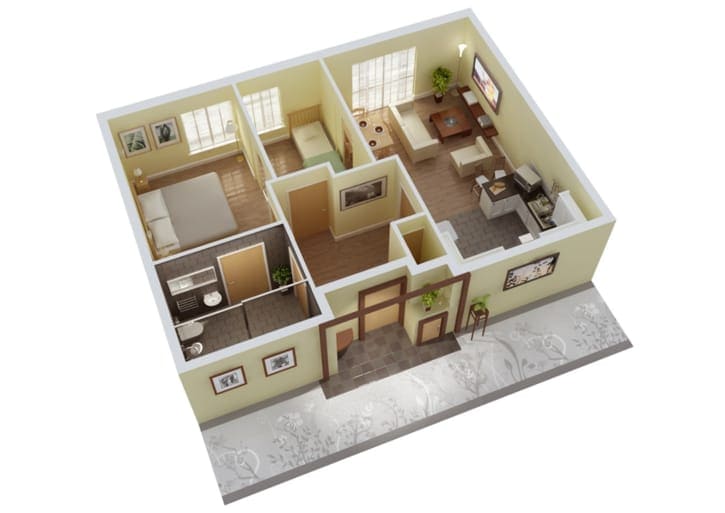 rectangular 6x9 2 bedroom house design